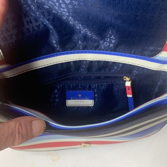 Kate Spade Carsen Laurel Way blue/red striped saffiano leather crossbody bag - Picture 10 of 11